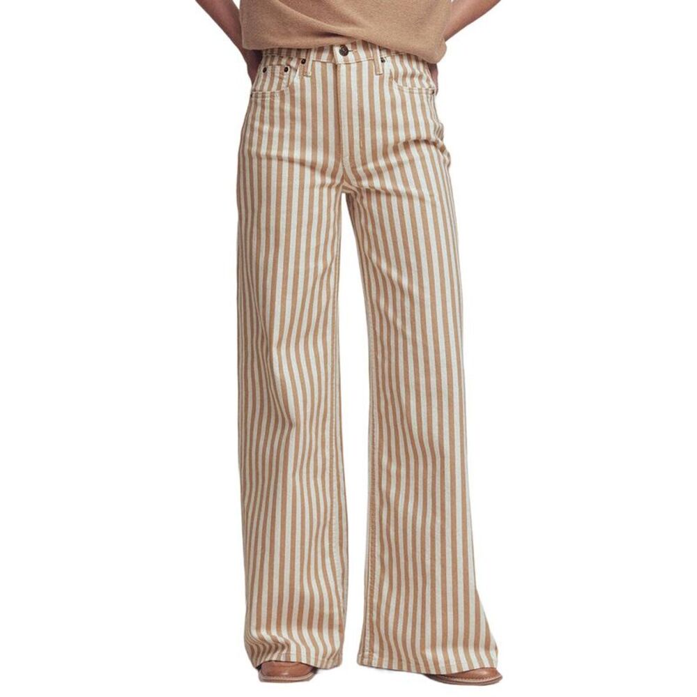 Boden Womens High Rise Linen-Blend Wide Leg Jean, Beige